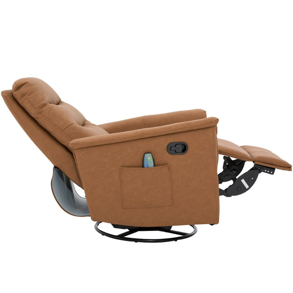 English Elm Manual Recliner Swivel Rocker Boucle Chair with 8-point Massage for Nursery or Living Room Brown N763P363763D