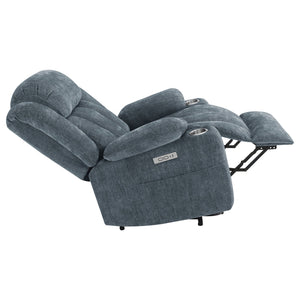 English Elm Beca Slate Blue Upholstered Power Lift Recliner with USB, Cupholders, Plush Channeling & Pillow Arms — Cozy Movie Night Comfort B062P378402