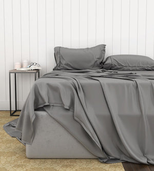 English Elm Bamboo Cotton Blend Sheet Set Breathable Moisture Wicking Soft Viscose Adjustable Base White+ Charcoal B180P172154