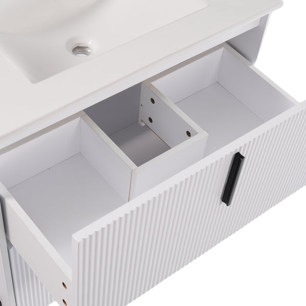 English Elm Christopher Knight Home® - 30" Elegant Bathroom Vanity With Ceramic Sink, Soft-Close Drawers & Fluted Design In Timeless White N817P295761W