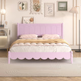 Queen Size Wood Platform Bed Frame, Retro Style, Rectangular Headboard, Pink - No Box Spring Needed