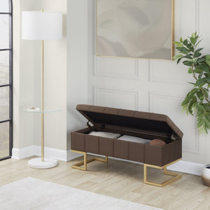 English Elm Storage Bench Button Tufted Velvet Seat Gold Steel Legs Glam Entryway Footboard B202P471511