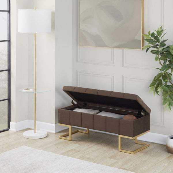 English Elm Storage Bench Button Tufted Velvet Seat Gold Steel Legs Glam Entryway Footboard B202P471511