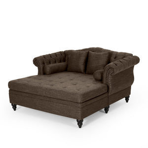 English Elm Christopher Knight Home® - LOVESEAT Double Chaise Lounge with Nailhead Trim and Button Tufting, Scroll Arms, Elegant Accent Pillows Brown 54 L x 33 W x 17.5 H N776P298704B