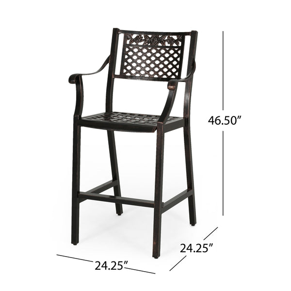 English Elm Christopher Knight Home® - TAHOE Athena Outdoor 29" Cast Aluminum Barstool Set of 2, Copper Finish, Weather-Resistant Mesh Scroll Design 65141.00