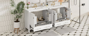 English Elm 72" White Bathroom Vanity Set with Dual Ceramic Sinks, Soft-Close Doors, Divided Drawers & Ample Storage, Solid Wood Frame, Easy Plumbing Access N729P000006K