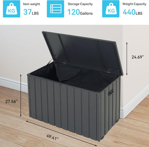 English Elm Outdoor Storage Box 120 Gallon with Hydraulic Soft-Close Lid, Lockable, Wheels & Handles for Patio 안전 収納 Gray W1859P325790