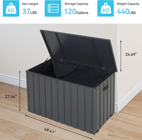 English Elm Outdoor Storage Box 120 Gallon with Hydraulic Soft-Close Lid, Lockable, Wheels & Handles for Patio 안전 収納 Gray W1859P325790
