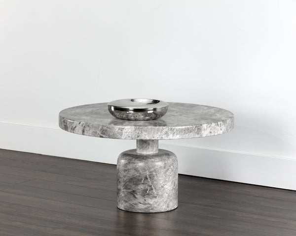 Sunpan Elmira Coffee Table - Elegant Grey Faux Marble Finish, Chic Round Design for Indoor & Outdoor Spaces