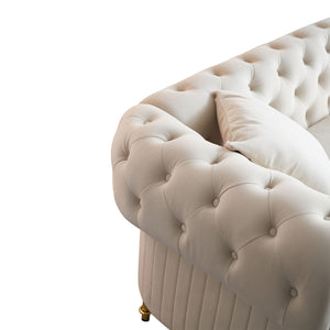 English Elm 89''W Chesterfield Modern Tufted Velvet Sofa with Pocket Springs, Gold Trim & Removable Cushions Beige W579S00037