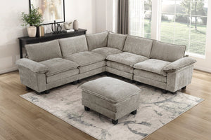 English Elm Modern 6-Piece Modular Sectional With Ottoman – Plush Chenille Upholstery For Ultimate Comfort & Style B011S01819