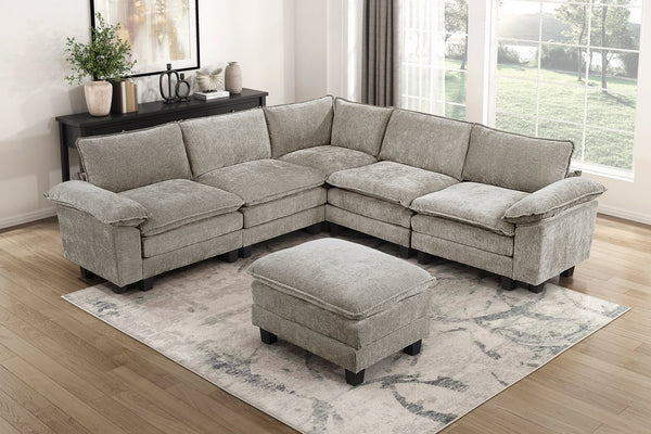 English Elm Modern 6-Piece Modular Sectional With Ottoman – Plush Chenille Upholstery For Ultimate Comfort & Style B011S01819