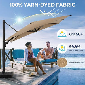 English Elm 10 Ft Square Cantilever Patio Umbrella Upf 50 Offset Canopy with 360 Rotation Khaki B082P454952