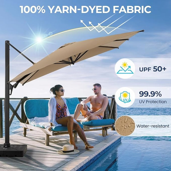 English Elm 10 Ft Square Cantilever Patio Umbrella Upf 50 Offset Canopy with 360 Rotation Khaki B082P454952