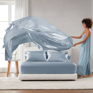 English Elm 6 Luxury Queen Sheet Set Satin 100% Polyester 90GSM Smooth Wrinkle-Resistant Deep Pocket Bedding Blue 11.81 L x 9.84 W x 3.94 H B035P319701