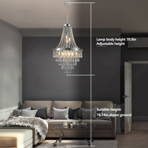 English Elm 20" K9 Crystal Chrome Chandelier 11 Arm Adjustable Drop for Foyer or Dining Room W2312P477370