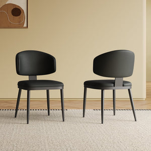 English Elm 71" Modern Rectangular Dining Table For 6-8 With Stylish Black Titanium Base & 8 Leather Chairs Included W2700S00055