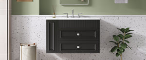 English Elm 30'' Wall Mounted Bathroom Vanity with Ceramic Sink, Floating MDF Cabinet, Soft-Close Drawers & Ample Storage Black N710P334915B