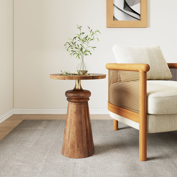 English Elm Christopher Knight Home® - Round End Table with Sleek Metal Pedestal and Durable MDF Resin Top — Compact 17" Round Surface, 50 lb Capacity Gold,Natural N768P202494H