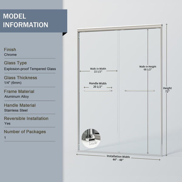 English Elm 44-48 in Semi-frameless Bypass Sliding Shower Door Tempered Glass Alcove Enclosure W1573P239435