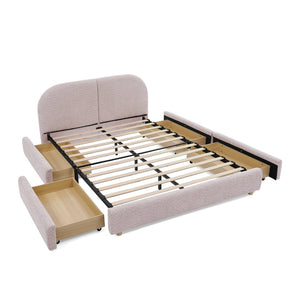 English Elm Queen Platform Bed Curved Headboard Circle Yarn Fabric with Four Wheeled Storage Drawers Pink W487S00480