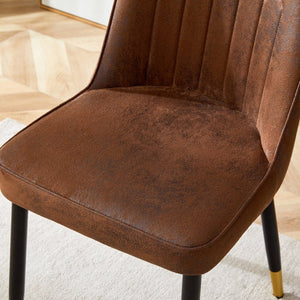 English Elm Table Set: 31.5" Dark Wood Grain Round Dining Table & 4 Brown Tech-Fabric Chairs For Small Spaces W1151S02482-GIGA