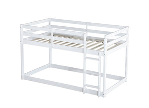 English Elm Solid Rubberwood Twin-Over-Twin Floor Bunk Bed With Ladder, Sturdy Slats & Stylish White Finish W504P191666-GIGA