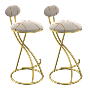 English Elm Round Velvet Counter Stools Set of 2 — Gold Stripe Upholstered Padded Seat with Footrest, 27.95" high W1757P345494