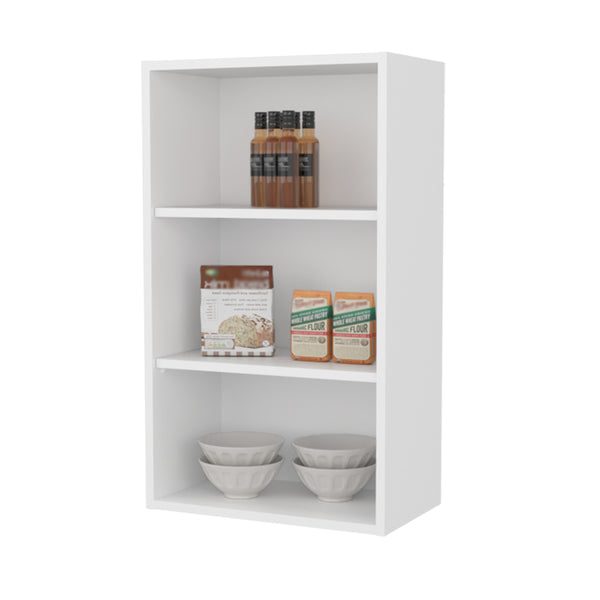 English Elm Guadalupe Melamine Wall Cabinet with Three Open Shelves for Kitchen Storage, Scratch-Resistant Design White 38.6 L x 26 W x 3.5 H B128P244993