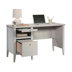 English Elm Desk, Light Grey Finish Large Desk with Full-Extension Drawer, Pull-Out Writing Surface & Cubby — Compact Durable Design for Home Office (59.13" L) B356P354415