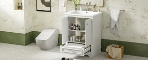 English Elm 24'' Bathroom Vanity with Ceramic Sink Combo Modern Freestanding MDF Cabinet with Soft-Close Doors and Sleek Silver Handles for Spacious Organized Bathroom Storage White N710P194893K