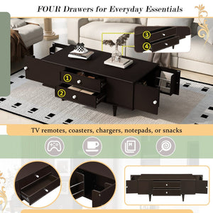 English Elm U-Can Modern Rectangle Coffee Table With Ample Storage, Metal Handles & Stylish Design For Living Rooms N724P286418D-GIGA
