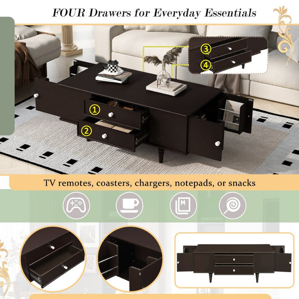 English Elm U-Can Modern Rectangle Coffee Table With Ample Storage, Metal Handles & Stylish Design For Living Rooms N724P286418D-GIGA