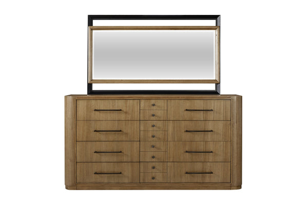 English Elm Large Dresser Eucalyptus Veneer Light Brown Solid Wood MDF, Soft-Close Drawers, Cedar & Felt Lined Storage B2699P395385