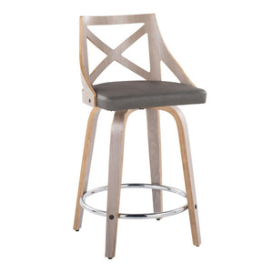 English Elm Fixed-height Swivel Counterstools Mahogany Wood Chrome Footrest Velvet Seat Set of 2 B202S01743
