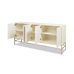 English Elm Jennifer Taylor Home - Gemini 79" Sideboard Buffet in White Lacquer Birchwood — Handmade Solid Wood, Magnetic Doors, Storage B2719P238481