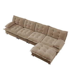 English Elm 138" Chenille Modular Cloud Sectional with Ottoman Deep Seat Lounge Sofa for Apartments Light Coffee W714S01715