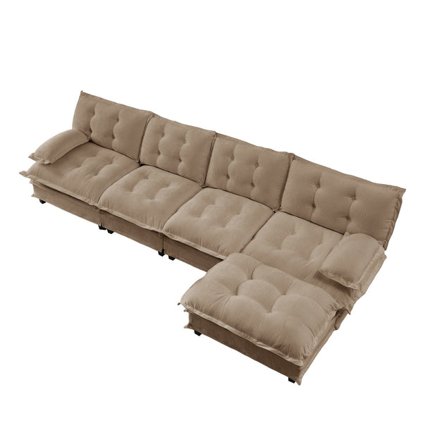 English Elm 138" Chenille Modular Cloud Sectional with Ottoman Deep Seat Lounge Sofa for Apartments Light Coffee W714S01715