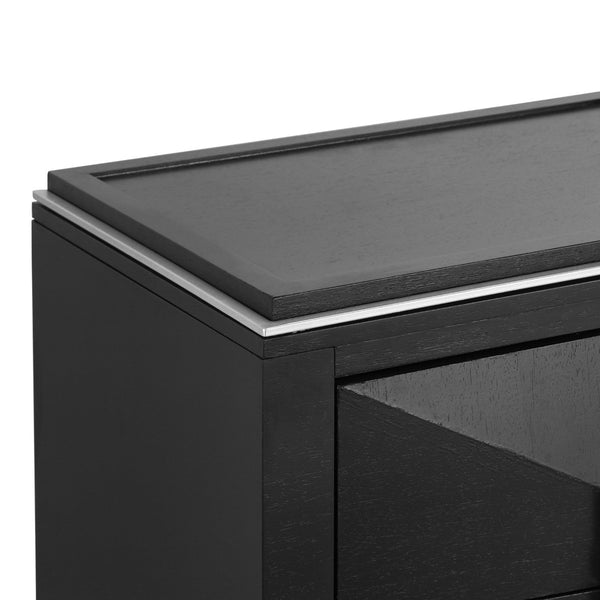 English Elm Mid-century Modern Nightstand with Diamond Geometric Drawers and Heavy Duty Wood Base Black N761P324094B