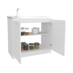English Elm Zurich Freestanding Stainless Steel Utility Sink with Black Storage Cabinet for Garage B200S00431
