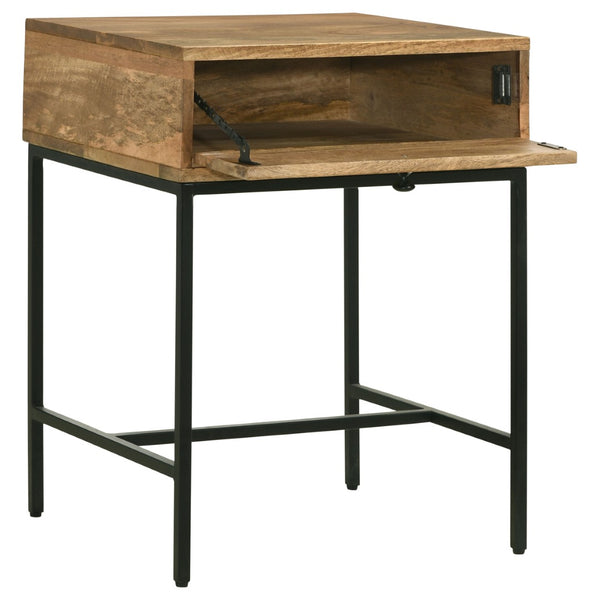 English Elm Wyrik Solid Mango Wood Drop-front End Table with Iron Base for Living Rooms B062P451780