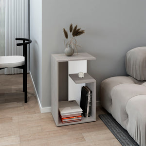 English Elm Side Table 25" H With 2 Open Shelves - Modern Gray Wash Design For Small Spaces & Versatile Use B097P296862-GIGA