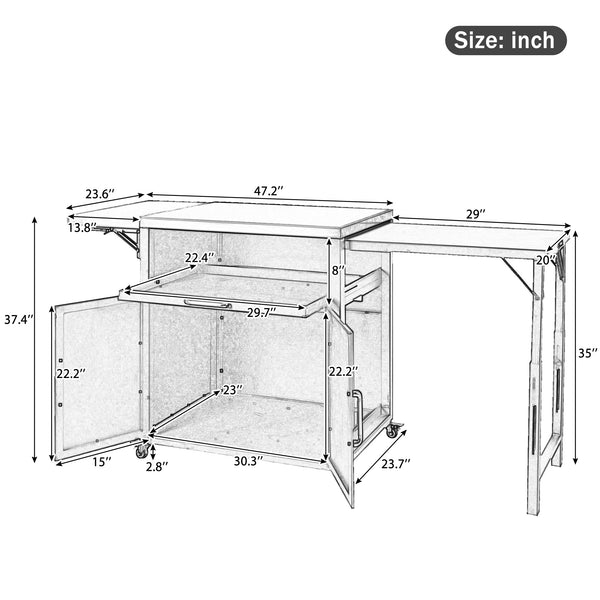 English Elm Versatile Outdoor Cabinet with Foldable Stainless Top, Extendable Iron Panel, Locking Wheels, Matte Black N719P244805B