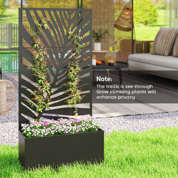 English Elm Outsunny Galvanized Steel Raised Planter with Built-in Trellis for Vertical Garden Growth W2225P485568