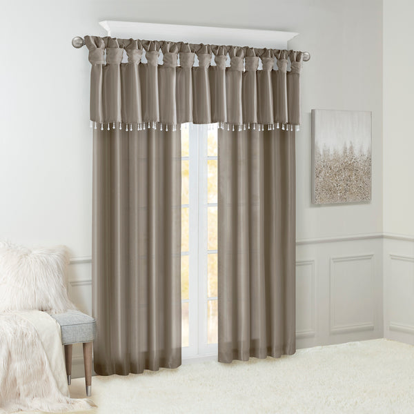 JLA Home Madison Park - Lightweight Faux Silk Valance with Beaded Trim, Lined Twist-Tab Top for Privacy and Elegant Draping Pewter MP41-4452