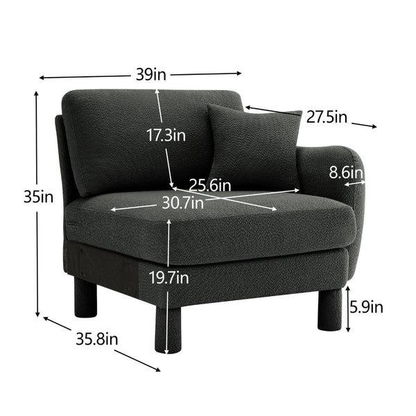 English Elm Lucas Boucle Upholstered Sofa Curved Arms Cylindrical Legs Modern Living Room Accent Dark Grey W3041P337446