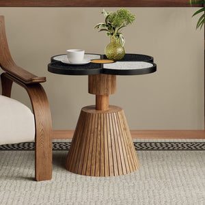 English Elm Unique Clover Shaped Stone Texture Side Table with Drawer Organic Sculptural Accent N770P355444N