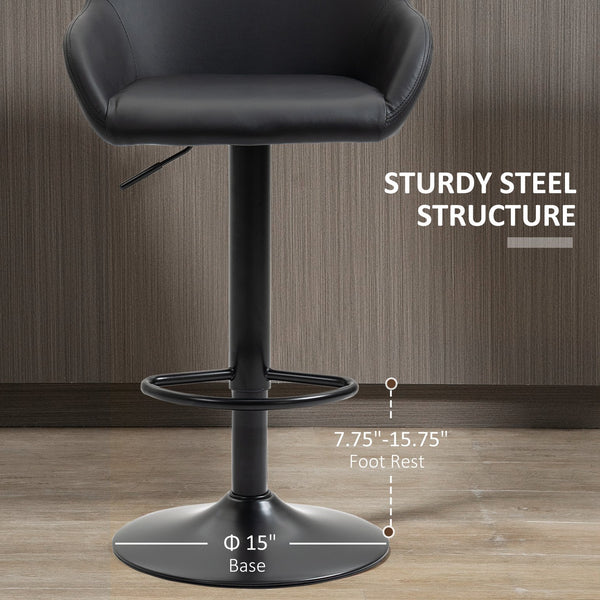 English Elm Homcom Modern Adjustable Bar Stools Set Of 2, Swivel Pu Leather With Footrest For Kitchen & Dining W2225P217149