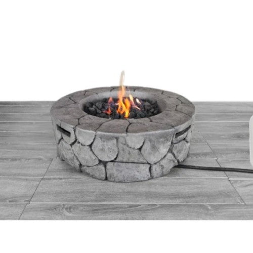 English Elm 9'' 28'' Fiber Reinforced Concrete Outdoor Fire Pit Stone Gray – 40,000 BTU Propane/Natural Gas, ETL Listed Cozy Patio Heating Solution B120141824