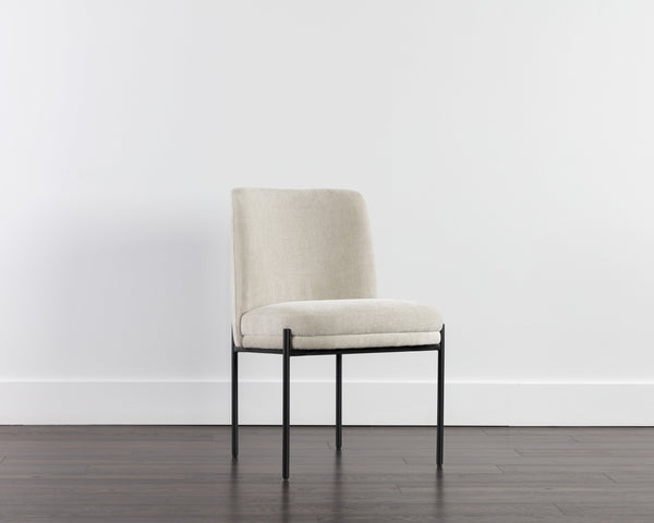 Sunpan Richie Dining Chair - Modern Comfort in Soft Danny Ivory Fabric with Sleek Black Metal Legs